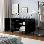 Buffet Noir avec Étagères Réglables, Meuble de Rangement à 2 Portes, pour 1 Utilisateur