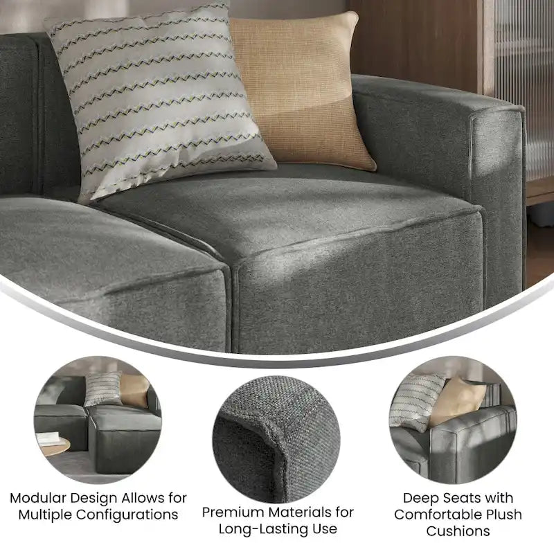 Canapé modulaire 1 place avec accoudoir droit Gris / Crème / Gris foncé