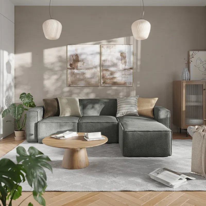 Canapé modulaire 1 place avec accoudoir droit Gris / Crème / Gris foncé