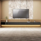 Meuble TV flottant mural noir ultra-brillant, 2 pièces