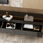 Meuble TV flottant mural noir ultra-brillant, 2 pièces