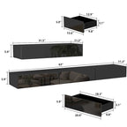 Meuble TV flottant mural noir ultra-brillant, 2 pièces
