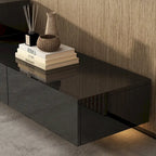 Meuble TV flottant mural noir ultra-brillant, 2 pièces