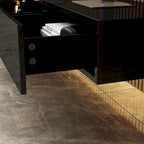Meuble TV flottant mural noir ultra-brillant, 2 pièces