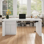 Bureau blanc réglable en hauteur avec meuble latéral, 180 cm, 1 personne