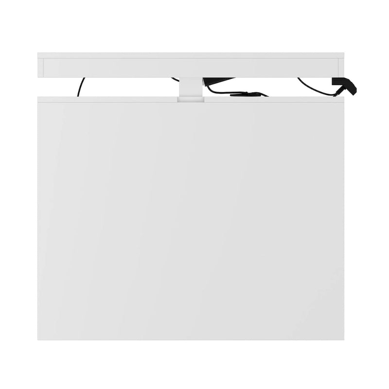 Bureau blanc réglable en hauteur avec meuble latéral, 180 cm, 1 personne