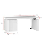 Bureau blanc réglable en hauteur avec meuble latéral, 180 cm, 1 personne
