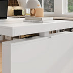 Bureau blanc réglable en hauteur avec meuble latéral, 180 cm, 1 personne