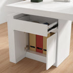 Bureau blanc réglable en hauteur avec meuble latéral, 180 cm, 1 personne