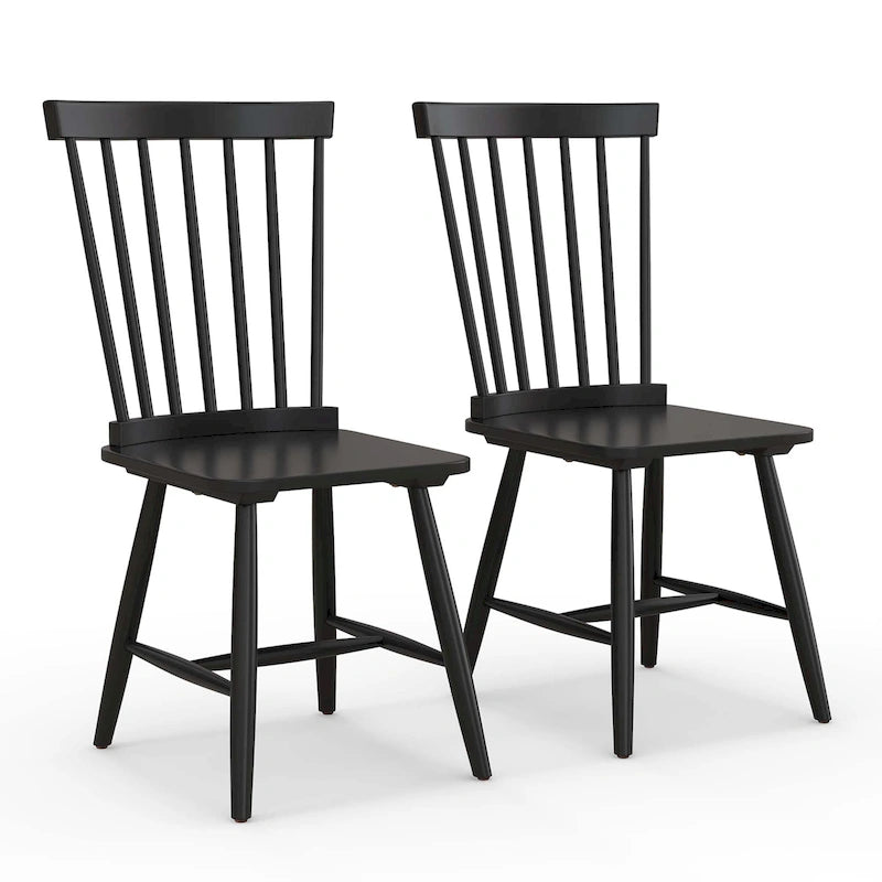 Chaise de salle à manger Windsor noire / naturelle, dossier à fuseaux sans accoudoirs, lot de 2