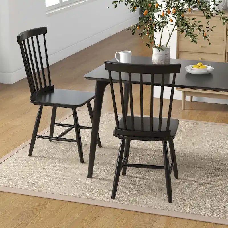 Chaise de salle à manger Windsor noire / naturelle, dossier à fuseaux sans accoudoirs, lot de 2