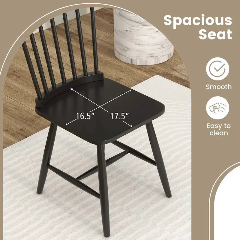 Chaise de salle à manger Windsor noire / naturelle, dossier à fuseaux sans accoudoirs, lot de 2