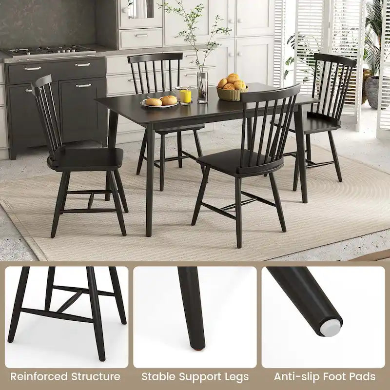 Chaise de salle à manger Windsor noire / naturelle, dossier à fuseaux sans accoudoirs, lot de 2