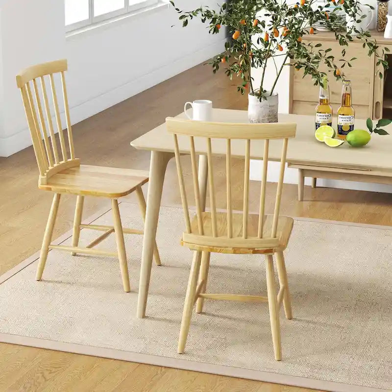 Chaise de salle à manger Windsor noire / naturelle, dossier à fuseaux sans accoudoirs, lot de 2