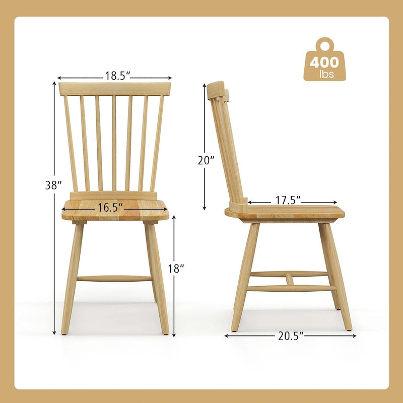 Chaise de salle à manger Windsor noire / naturelle, dossier à fuseaux sans accoudoirs, lot de 2