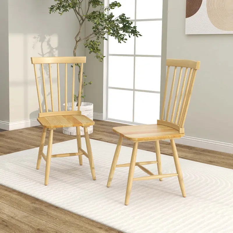 Chaise de salle à manger Windsor noire / naturelle, dossier à fuseaux sans accoudoirs, lot de 2