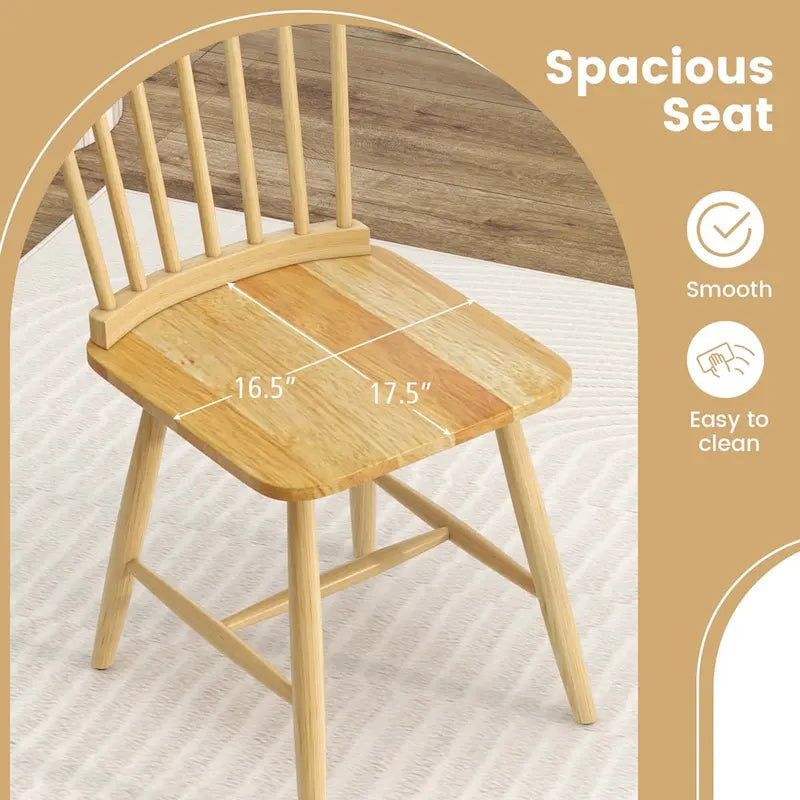 Chaise de salle à manger Windsor noire / naturelle, dossier à fuseaux sans accoudoirs, lot de 2
