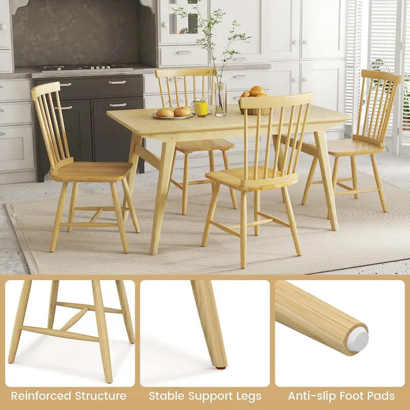 Chaise de salle à manger Windsor noire / naturelle, dossier à fuseaux sans accoudoirs, lot de 2