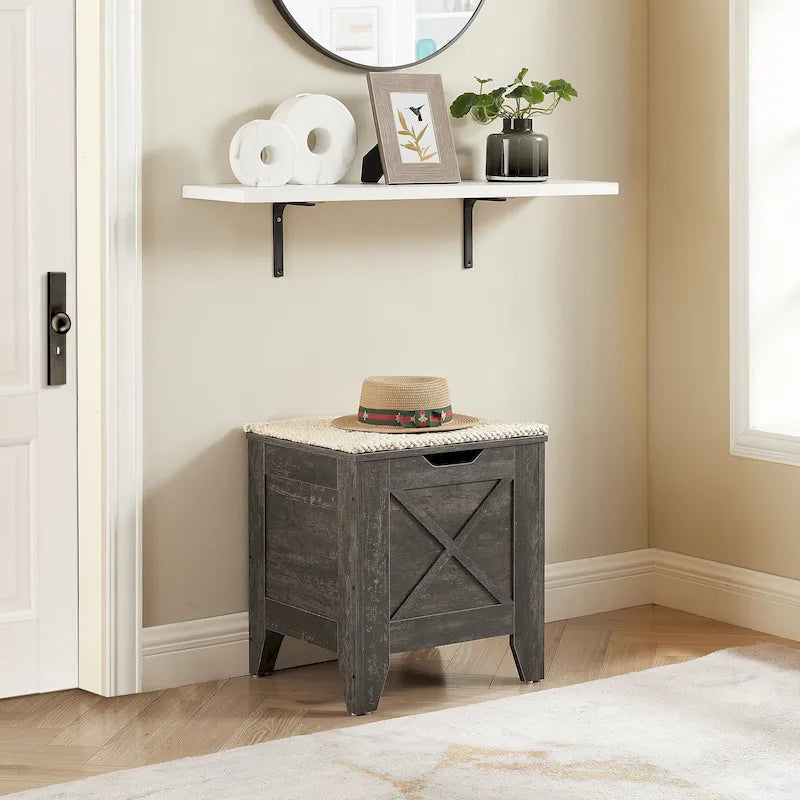 Banc de rangement gris/blanc avec charnières de sécurité, 45/76 cm, 1 personne