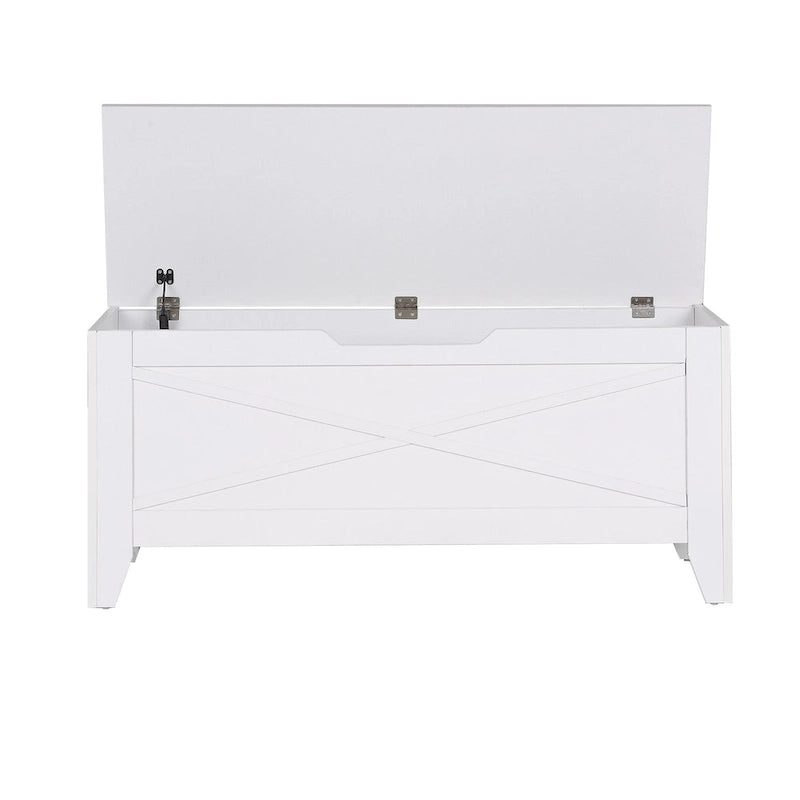 Banc de rangement gris/blanc avec charnières de sécurité, 45/76 cm, 1 personne