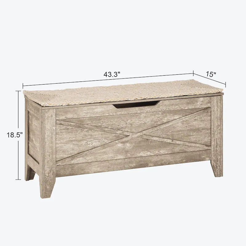 Banc de rangement gris/blanc avec charnières de sécurité, 45/76 cm, 1 personne