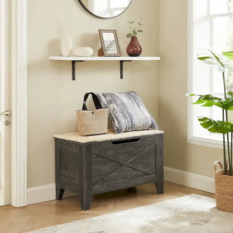 Banc de rangement gris/blanc avec charnières de sécurité, 45/76 cm, 1 personne