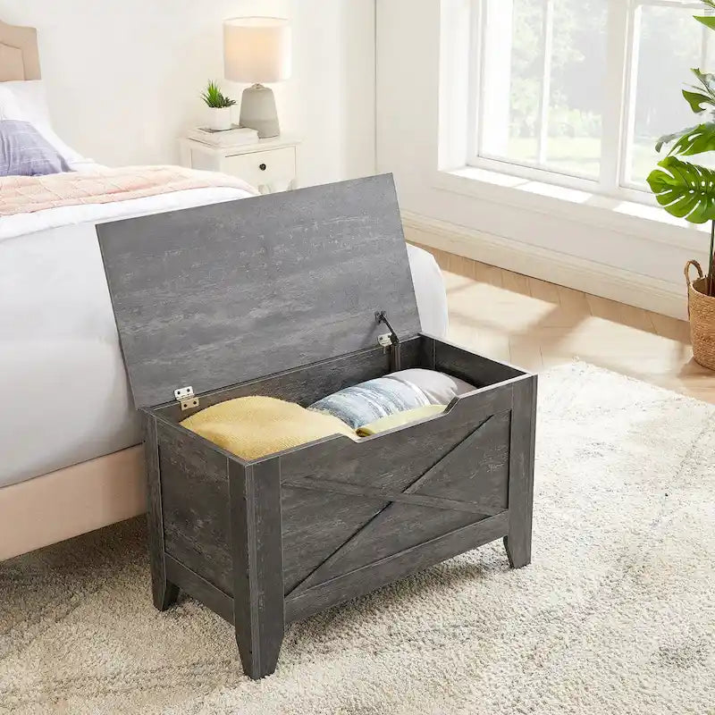 Banc de rangement gris/blanc avec charnières de sécurité, 45/76 cm, 1 personne