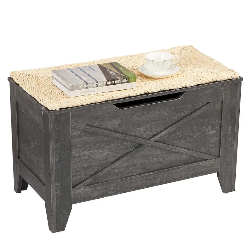 Banc de rangement gris/blanc avec charnières de sécurité, 45/76 cm, 1 personne