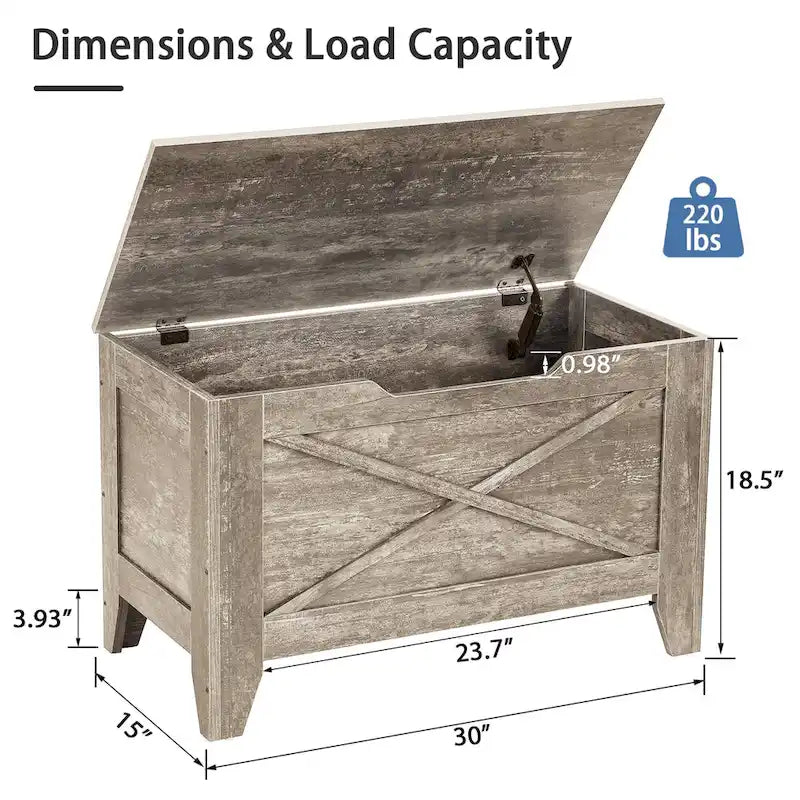 Banc de rangement gris/blanc avec charnières de sécurité, 45/76 cm, 1 personne