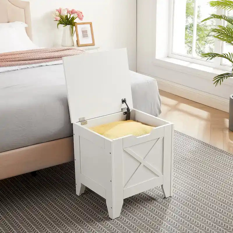 Banc de rangement gris/blanc avec charnières de sécurité, 45/76 cm, 1 personne