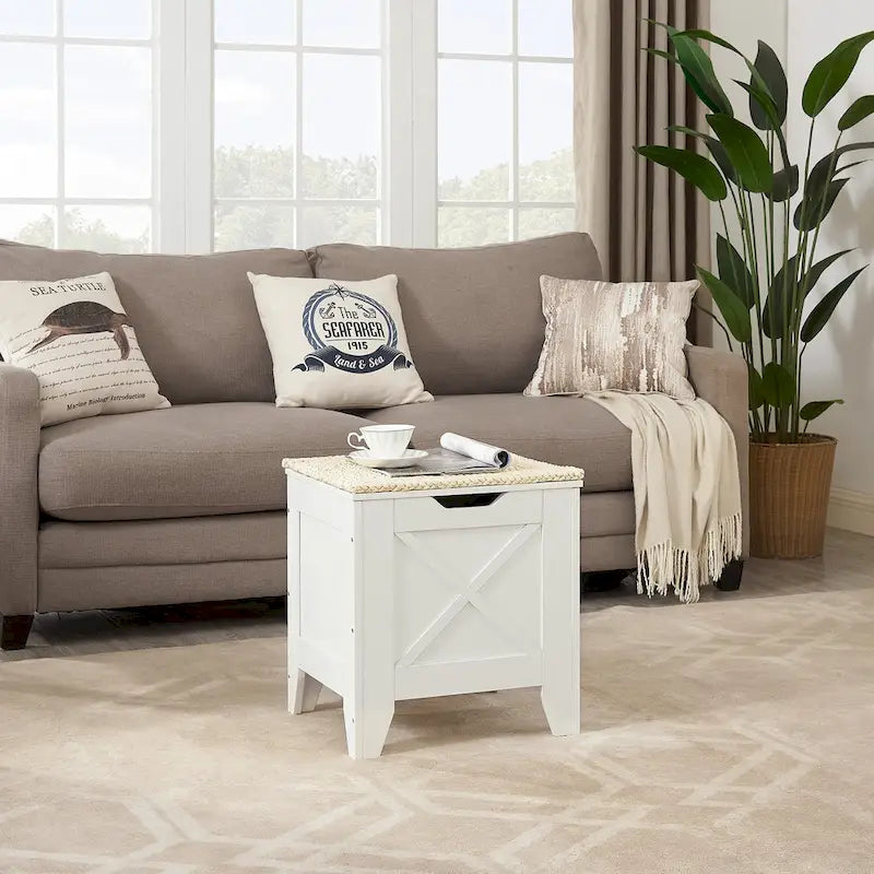 Banc de rangement gris/blanc avec charnières de sécurité, 45/76 cm, 1 personne