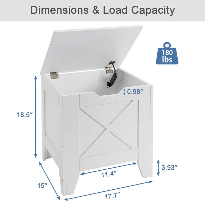 Banc de rangement gris/blanc avec charnières de sécurité, 45/76 cm, 1 personne