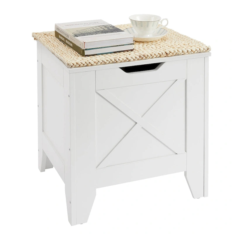 Banc de rangement gris/blanc avec charnières de sécurité, 45/76 cm, 1 personne