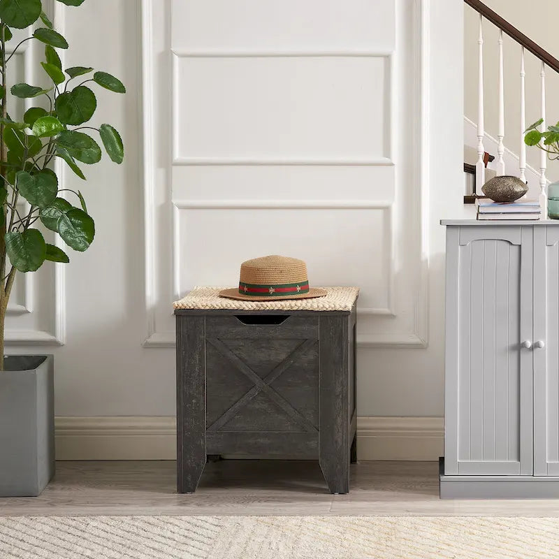 Banc de rangement gris/blanc avec charnières de sécurité, 45/76 cm, 1 personne