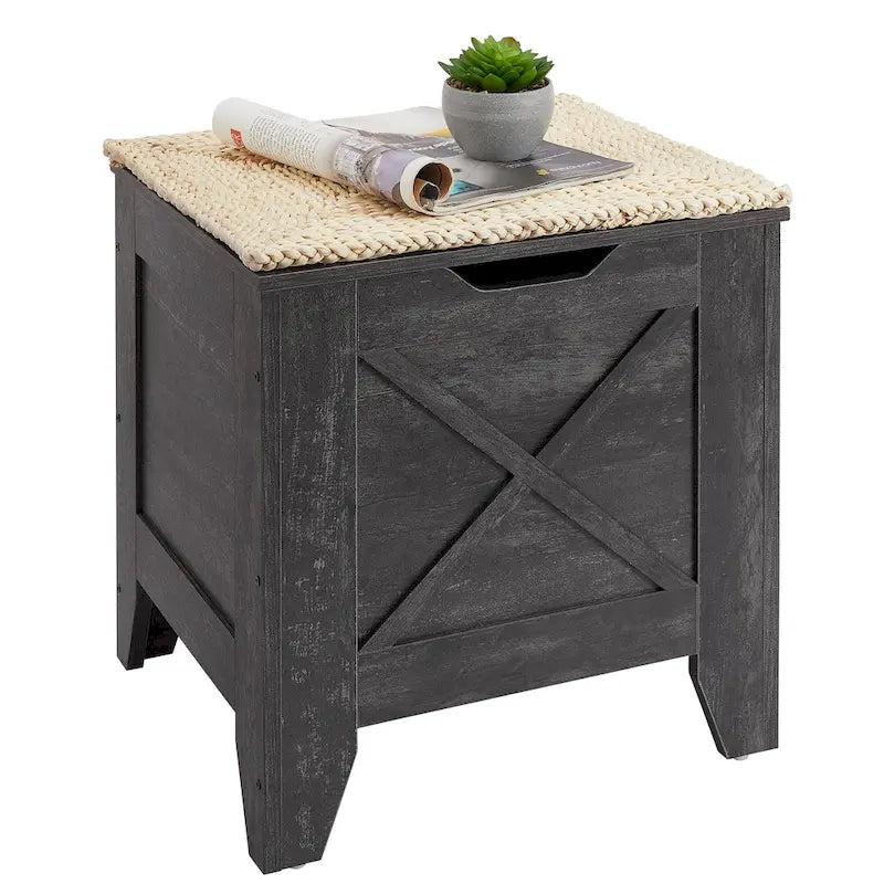Banc de rangement gris/blanc avec charnières de sécurité, 45/76 cm, 1 personne