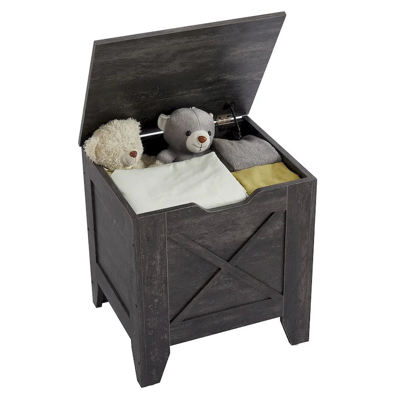 Banc de rangement gris/blanc avec charnières de sécurité, 45/76 cm, 1 personne