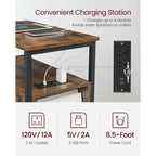 Table de chevet étroite avec station de charge, 1 personne - Noir / Gris-beige / Marron rustique / Chêne