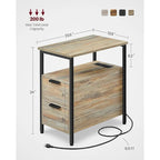 Table de chevet étroite avec station de charge, 1 personne - Noir / Gris-beige / Marron rustique / Chêne