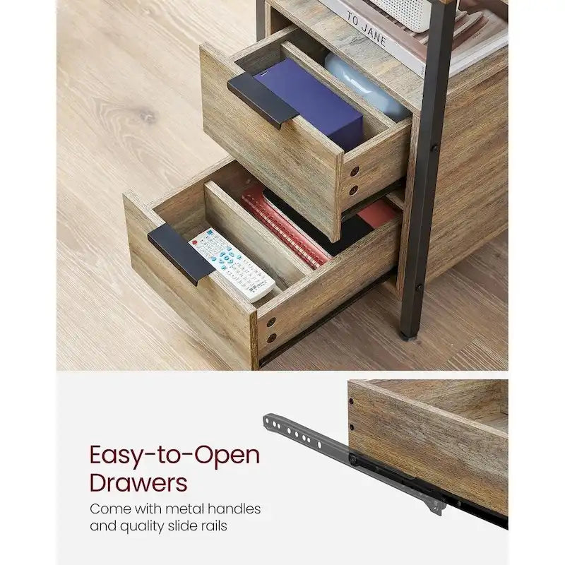 Table de chevet étroite avec station de charge, 1 personne - Noir / Gris-beige / Marron rustique / Chêne