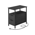 Table de chevet étroite avec station de charge, 1 personne - Noir / Gris-beige / Marron rustique / Chêne