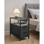 Table de chevet étroite avec station de charge, 1 personne - Noir / Gris-beige / Marron rustique / Chêne