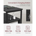 Table de chevet étroite avec station de charge, 1 personne - Noir / Gris-beige / Marron rustique / Chêne