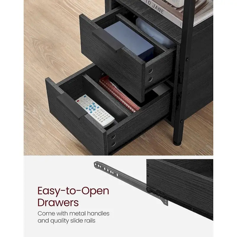 Table de chevet étroite avec station de charge, 1 personne - Noir / Gris-beige / Marron rustique / Chêne