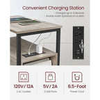 Table de chevet étroite avec station de charge, 1 personne - Noir / Gris-beige / Marron rustique / Chêne