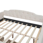 Lit de repos capitonné beige avec 2 tiroirs, taille double, 1 personne