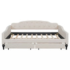 Lit de repos capitonné beige avec 2 tiroirs, taille double, 1 personne