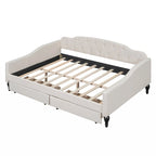 Lit de repos capitonné beige avec 2 tiroirs, taille double, 1 personne