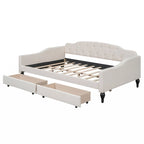 Lit de repos capitonné beige avec 2 tiroirs, taille double, 1 personne