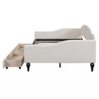 Lit de repos capitonné beige avec 2 tiroirs, taille double, 1 personne