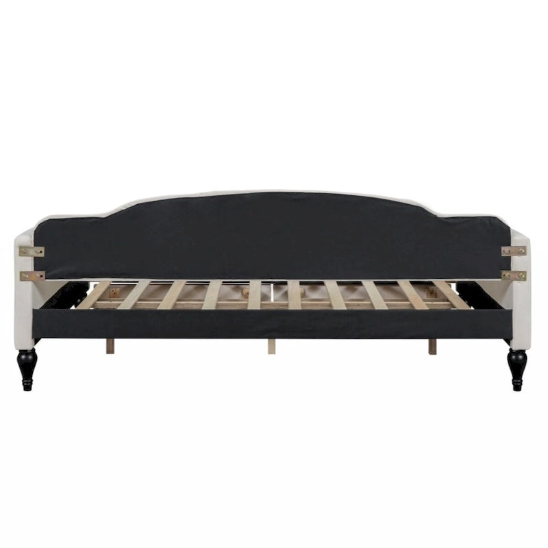 Lit de repos capitonné beige avec 2 tiroirs, taille double, 1 personne